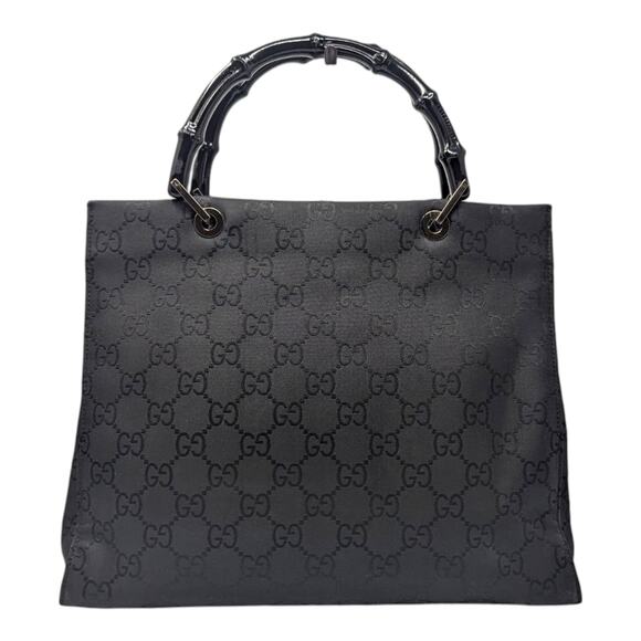 Vintage Gucci GG Monogram Tote Shopper Bamboo Triple Compartment Large Black - Picture 1 of 10